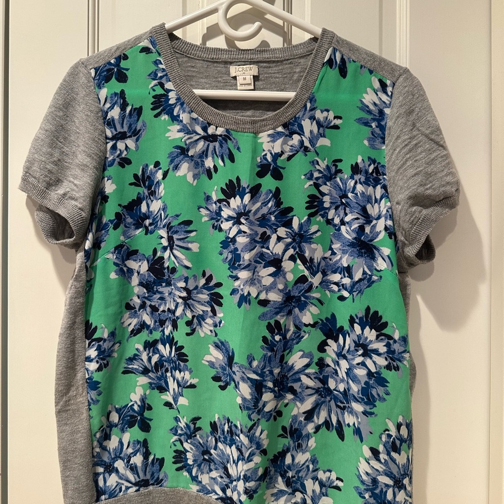 J.Crew Floral Front Short Sleeve Sweatshirt — Green & Blue